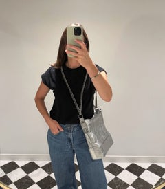 Chanel 2017 Metallic Silver Aged Calfskin Leather Medium Timeless Gabrielle Bag