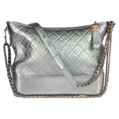 Chanel 2017 Metallic Silver Aged Calfskin Leather Medium Timeless Gabrielle Bag
