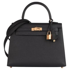 Hermès Black Epsom Leather Kelly 25cm Sellier