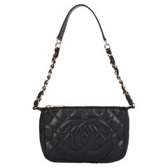 Chanel Black Quilted Caviar Leather Vintage Timeless Pochette