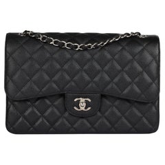 Chanel Black Quilted Caviar Leather Jumbo Classic Double Flap Bag