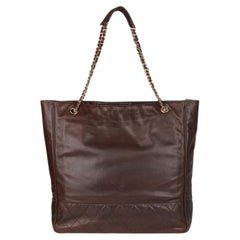 Chanel Brown Quilted Lambskin Leather Vintage Jumbo Timeless Tote
