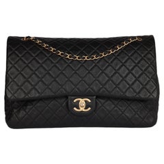 Chanel Black Quilted Grained Calfskin Airlines XXL Classic Single Flap Bag