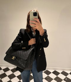 Chanel Black Quilted Grained Calfskin Airlines XXL Classic Single Flap Bag