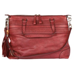 Gucci Burgundy Calfskin Leather Bamboo Tassel Large Shoulder Tote