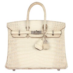 Hermès Blanc Himalaya Matte Niloticus Crocodile Leather Birkin 25cm Retourne