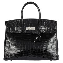 Hermès 2013 Black Shiny Porosus Crocodile Leather Birkin 35cm Retourne