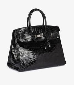 Hermès 2013 Black Shiny Porosus Crocodile Leather Birkin 35cm Retourne