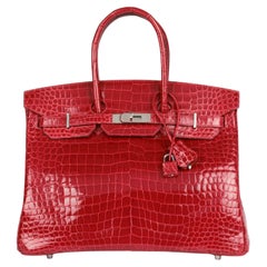 Hermès 2017 Braise Shiny Porosus Crocodile Leather Birkin 35cm Retourne
