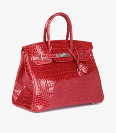 Hermès 2017 Braise Shiny Porosus Crocodile Leather Birkin 35cm Retourne
