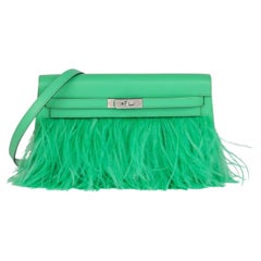 Hermès Vert Comics Chevre Chamkila Leather & Ostrich Feather Folie Kelly Elan