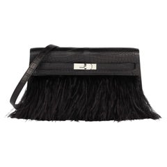 Hermès Black Matte Porosus Crocodile Leather & Ostrich Feather Folie Kelly Elan