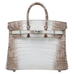 Hermès Blanc Himalaya Matte Niloticus Crocodile Diamond Birkin 25cm Retourne