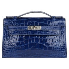Hermès Bleu Electrique Shiny Mississippiensis Alligator Leather Kelly Pochette