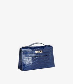 Hermès Bleu Electrique Shiny Mississippiensis Alligator Leather Kelly Pochette