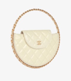 Chanel White Quilted Patent & Lambskin Leather Chain Around Medium Hoop Bag