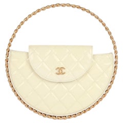Chanel White Quilted Patent & Lambskin Leather Chain Around Medium Hoop Bag