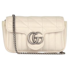 Gucci Ivory Geometric Quilted Calfskin Leather Super Mini Marmont