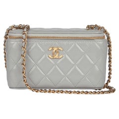 Chanel Grey Quilted Aged Shiny Calfskin Leather Vanity Bag