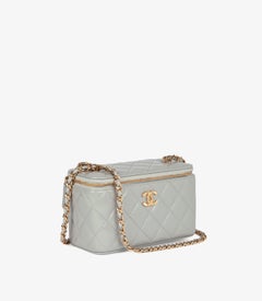 Chanel Grey Quilted Aged Shiny Calfskin Leather Vanity Bag