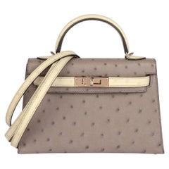 Hermès Gris Tourterelle & Béton Autruche – Commande spéciale HSS Kelly 20 cm II Sellier