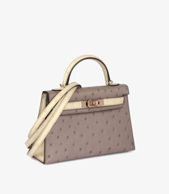 Hermès Gris Tourterelle & Béton Autruche – Commande spéciale HSS Kelly 20 cm II Sellier