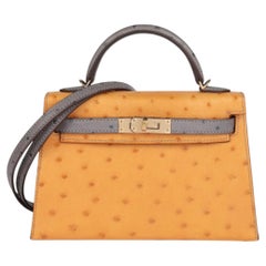 Hermès Sesame & Gris Meyer Ostrich Special Order HSS Kelly 20cm II Sellier