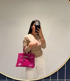 Hermès 2013 Rose Scheherazade Shiny Porosus Crocodile Leather Birkin 30cm