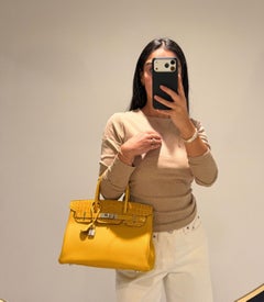 Hermès Jaune Ambre – Birkin 30 cm Retourne aus glänzendem Niloticus-Krokodilleder und Togo-Leder
