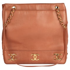 Chanel Terracotta Lambskin Leather Vintage Jumbo Logo Trim Classic Shoulder Bag