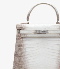 Hermès Blanc Himalaya Matte Niloticus Crocodile Diamond Kelly 25cm Retourne