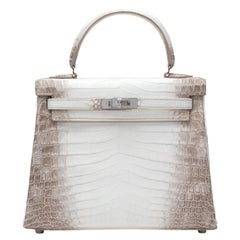 Hermès Blanc Himalaya Matte Niloticus Crocodile Diamond Kelly 25cm Retourne