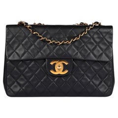 Chanel Black Quilted Lambskin Leather Maxi Jumbo XL Classic Single Flap Bag
