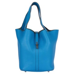 Hermès Bleu Hydra Clemence Leather Picotin 22 Lock