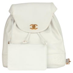 Chanel 1996 White Caviar Leather Vintage Logo Trim Classic Backpack