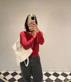 Chanel 1996 White Caviar Leather Vintage Logo Trim Classic Backpack