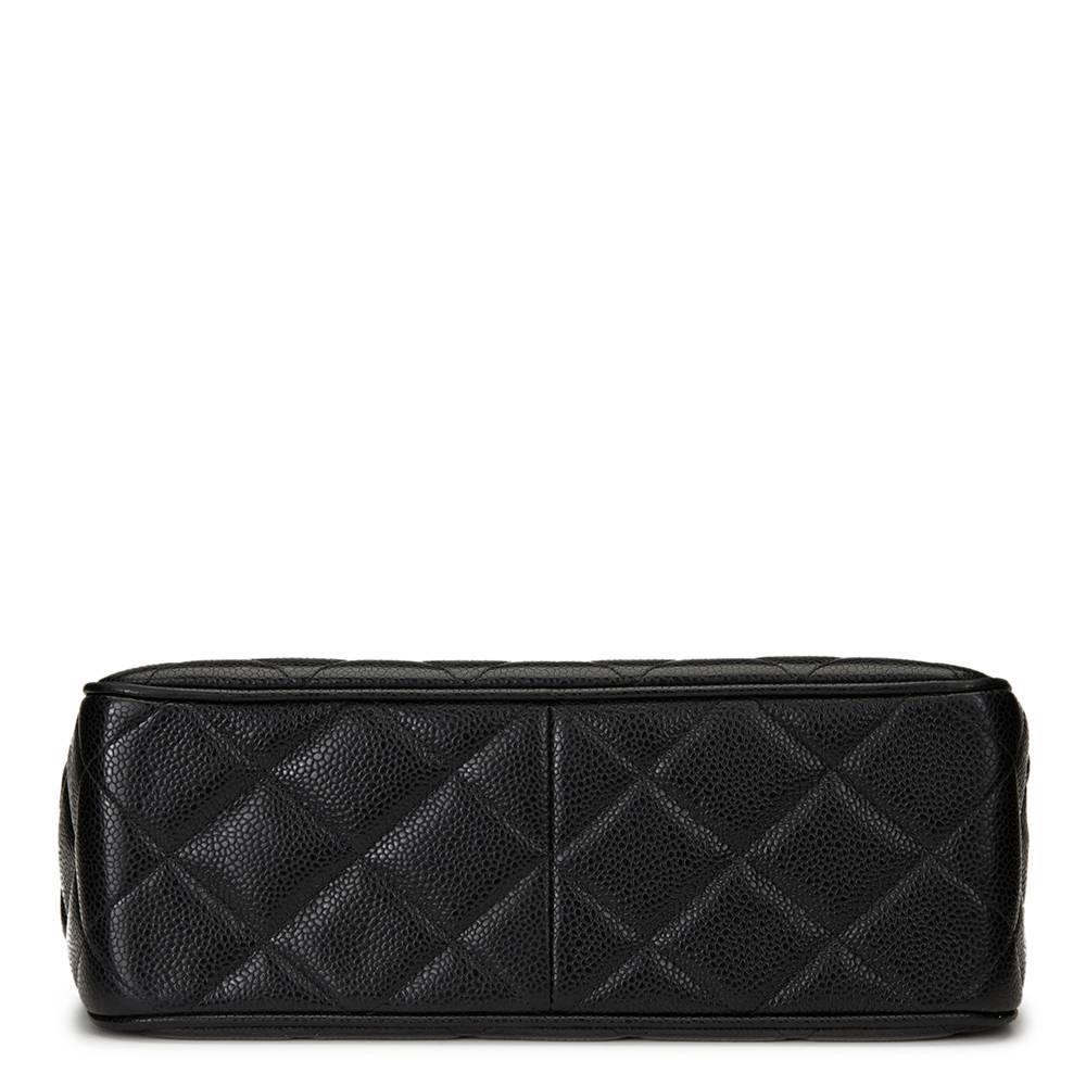 1990s Chanel Black Quilted Caviar Leather Vintage Classic Single Flap Bag 1