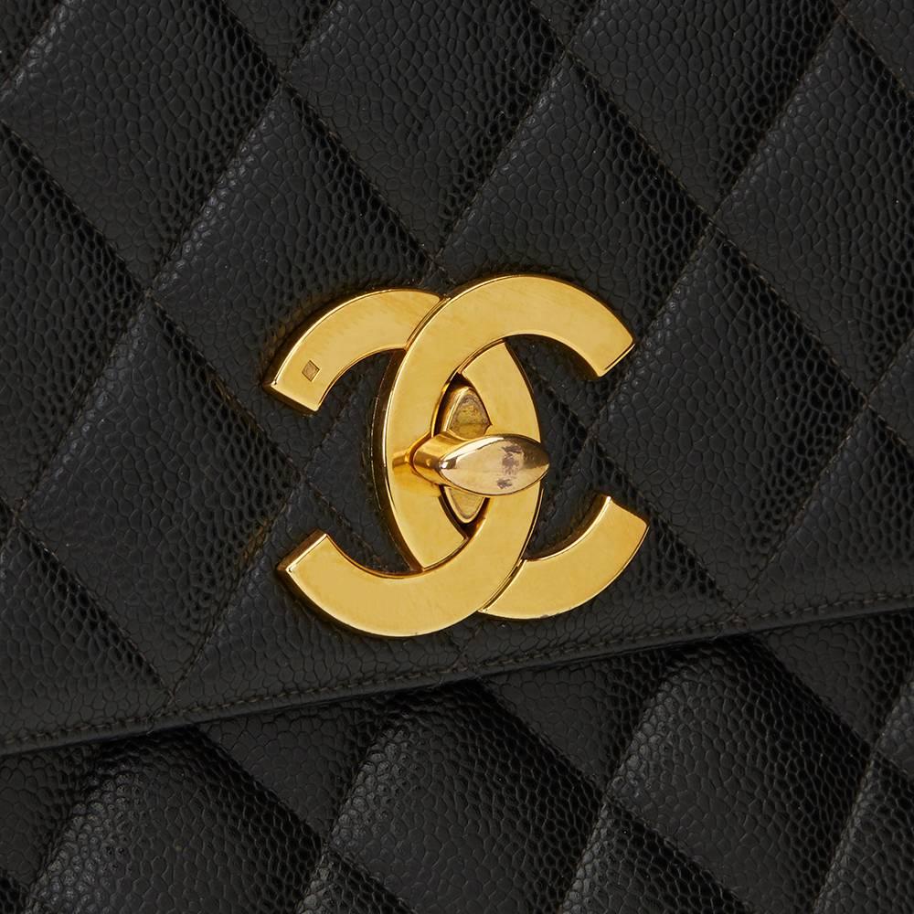 1990s Chanel Black Quilted Caviar Leather Vintage Classic Single Flap Bag 4