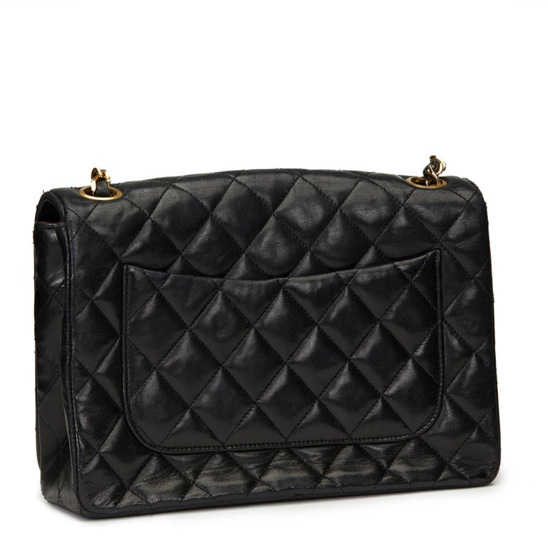 1980s Chanel Black Quilted Lambskin Vintage Classic Single Flap Bag