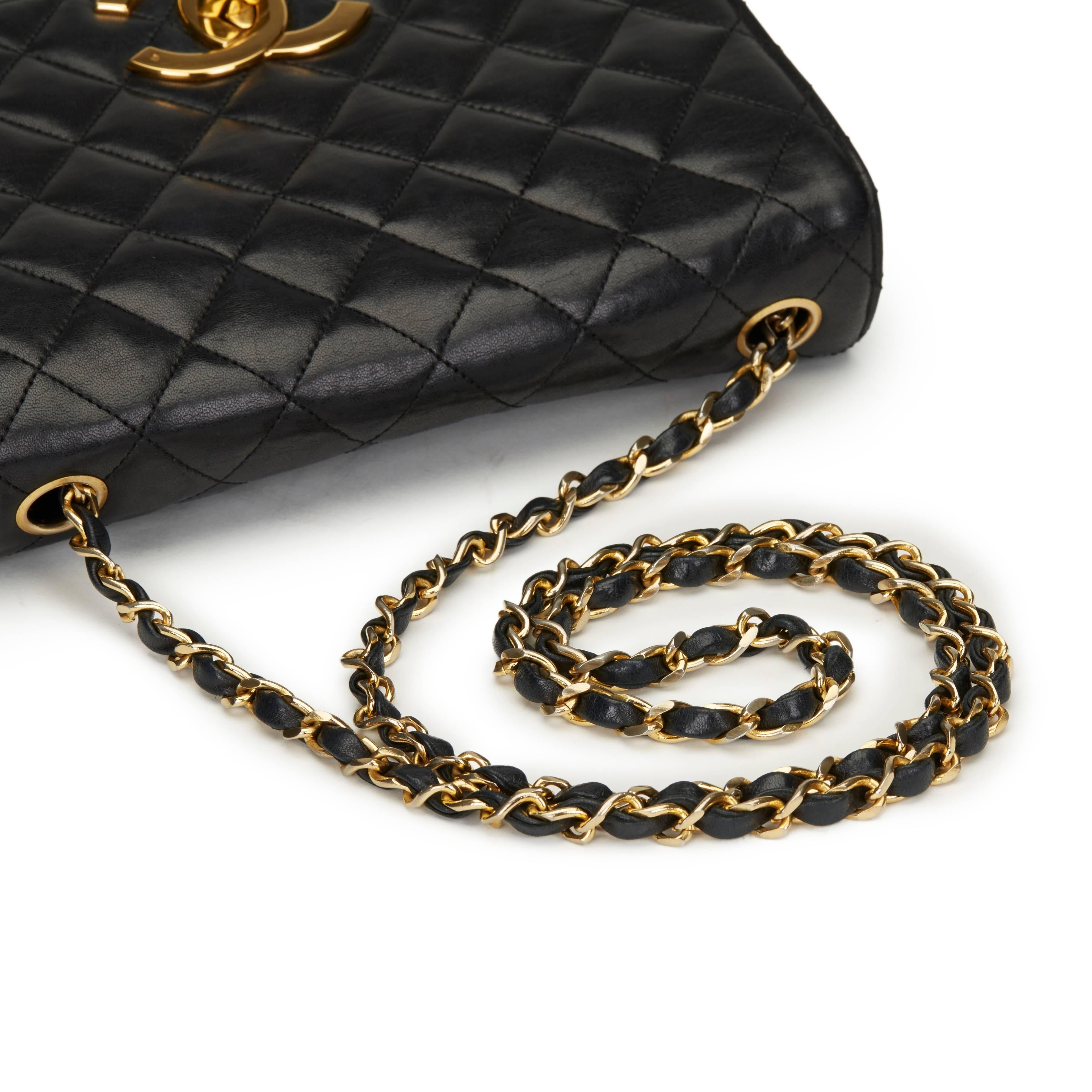 1980s Chanel Black Quilted Lambskin Vintage Classic Single Flap Bag 1