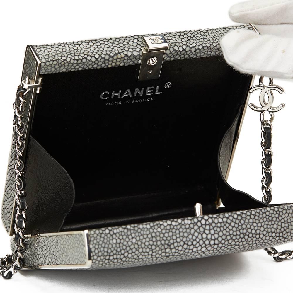 2000s Chanel Grey Galuchat Stingray Box Minaudiere 2