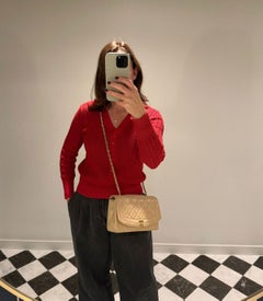 Chanel 1992 Beige Quilted Lambskin Vintage Medium Diana Classic Single Flap Bag