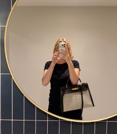 Hermès 1998 Black Box Calf & Toile Canvas Vintage Kelly 32cm Sellier