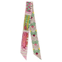 Hermès Pink, Green & Yellow Colliers de Chiens Remix Twilly - Size: 83cm x 6cm