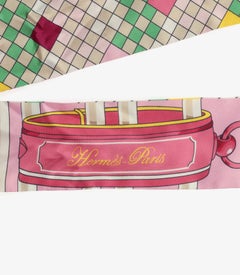 Hermès Pink, Green & Yellow Colliers de Chiens Remix Twilly - Size: 83cm x 6cm