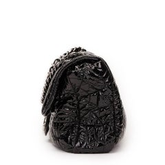 2000s Chanel Black Graphic Edge Quilted Patent Vinyl Jumbo Flap Bag