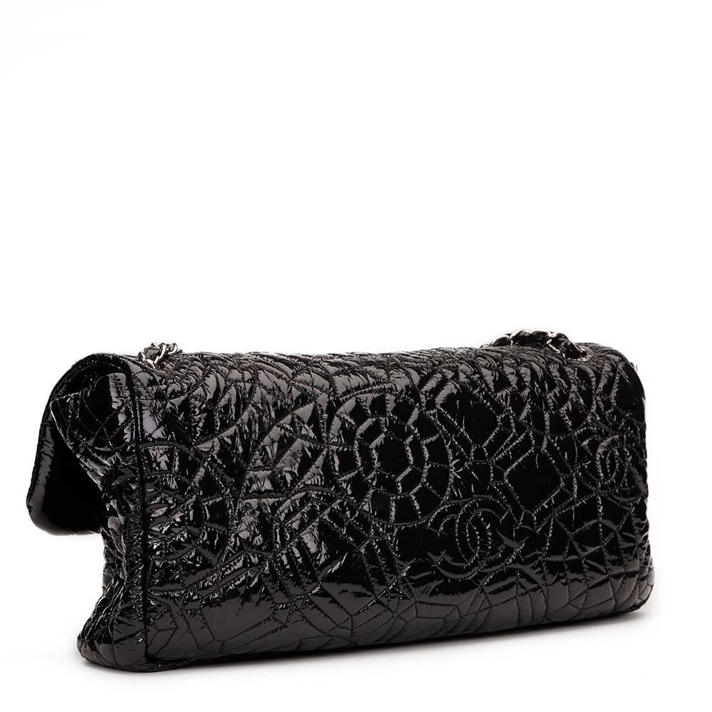 2000s Chanel Black Graphic Edge Quilted Patent Vinyl Jumbo Flap Bag 1