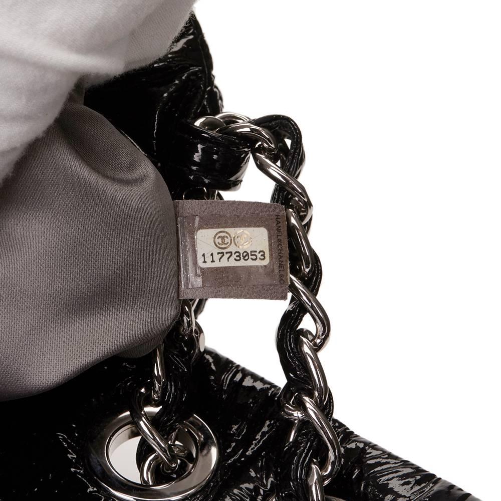 2000s Chanel Black Graphic Edge Quilted Patent Vinyl Jumbo Flap Bag 2