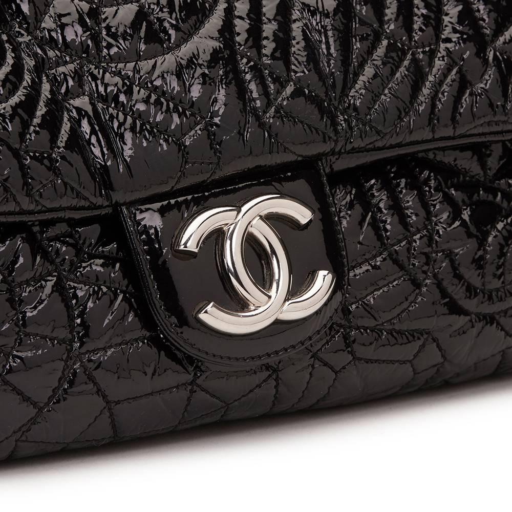 2000s Chanel Black Graphic Edge Quilted Patent Vinyl Jumbo Flap Bag 4