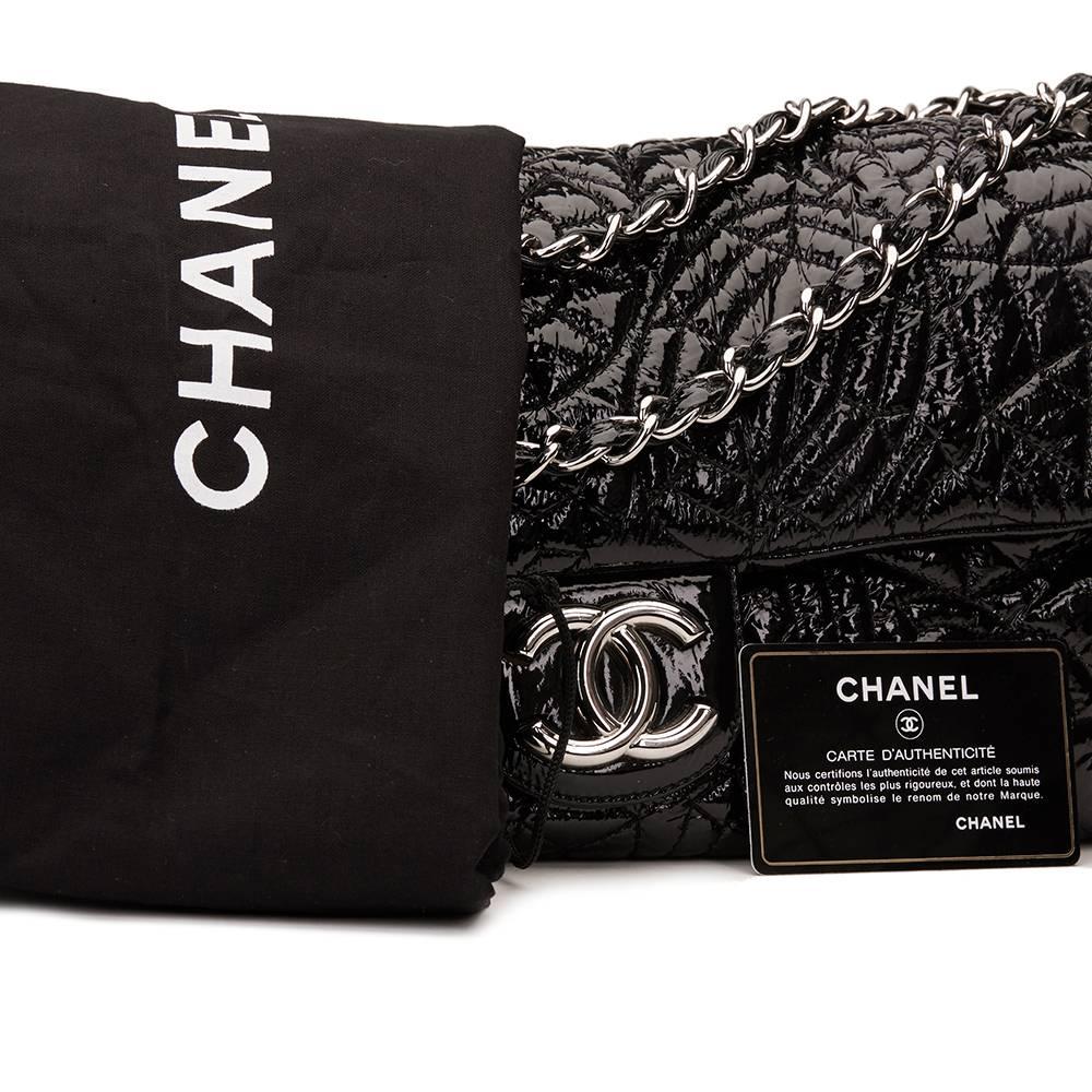 2000s Chanel Black Graphic Edge Quilted Patent Vinyl Jumbo Flap Bag 5